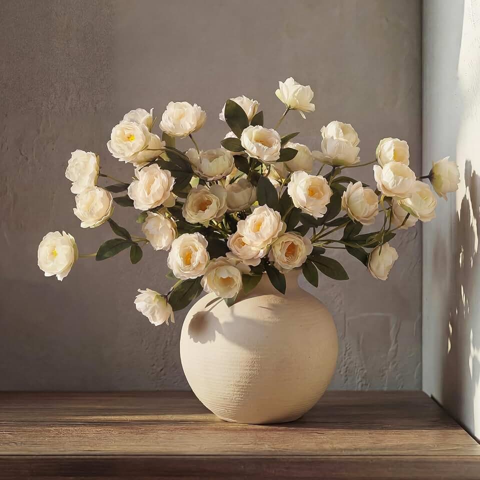 31 Inch Large Beige Artificial Peonies 6 Pack Real Look Faux Flowers Wedding