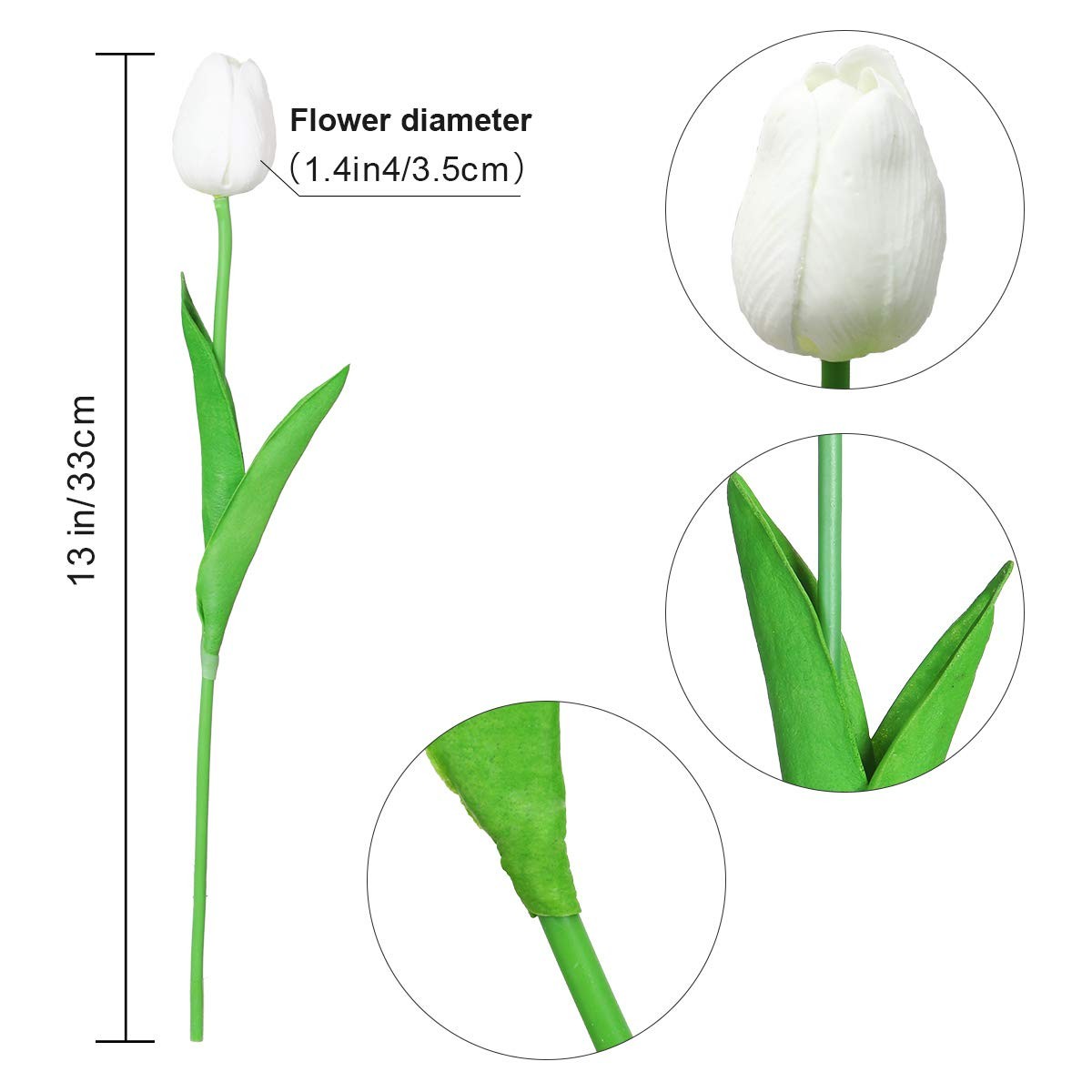 24 PCS Artificial Tulips PU Faux Flowers White Real Touch Fake Wedding