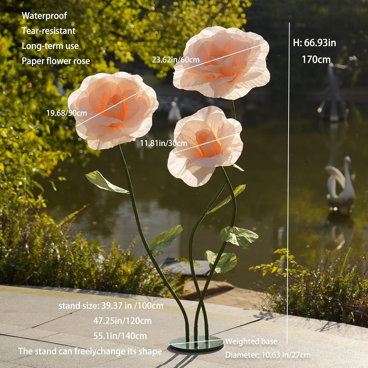 Giant Roses Artificial Flowers for Decoration with Stand,Oversized Handmade Pape