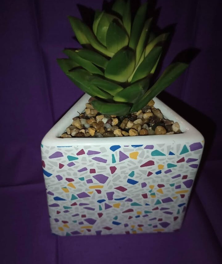 Artificial Succulent In Funky 80’s Style Triangle Pot