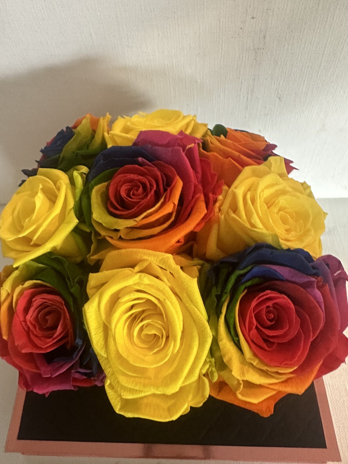 Glam Fleur Preserved 9 Yellow And Colorful Real Roses in Square Gift Box