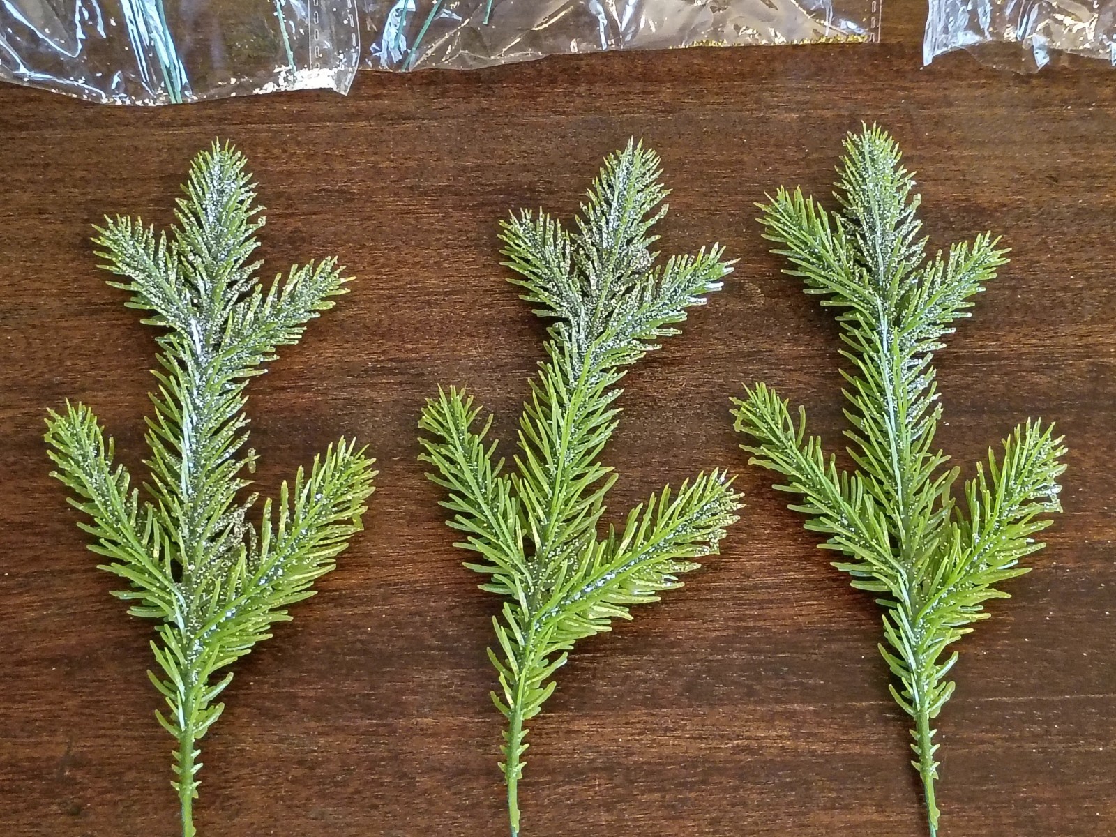 18 Pcs Mini Pine Picks 9.5″, Green Flocked & Glittery, Lot of 3 Packs Christmas