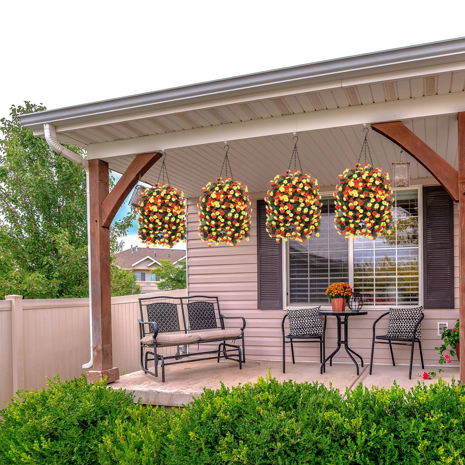 Artificial Flowers in Hanging Basket for Outdoors Spring Decor, Fake Mums Flo…
