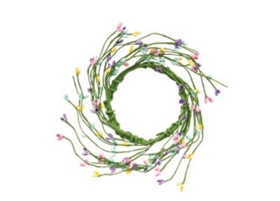 Happy Spring Pip Berry Candle Ring 3.5″ -Pastel Easter Wreath Pink Purple Green