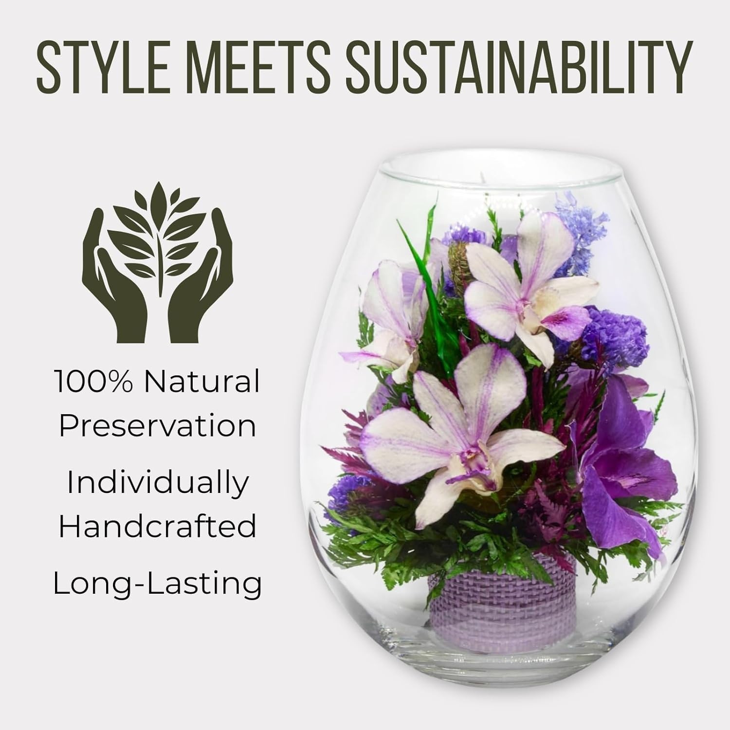 Fiora Flower Elegant Orchid Arrangement in Glass Vase Preserved Real Orchids L