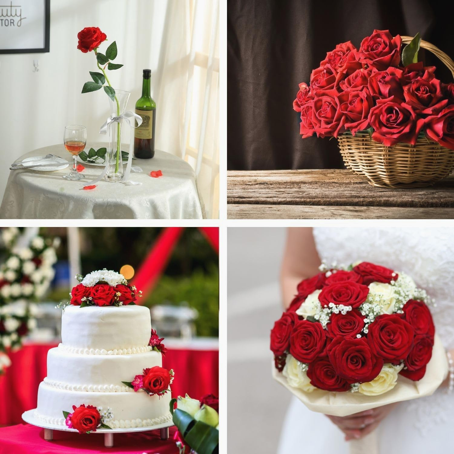 10Pcs Artificial Roses Flowers, Realistic Blossom Roses, Real Touch Silk Rose, S