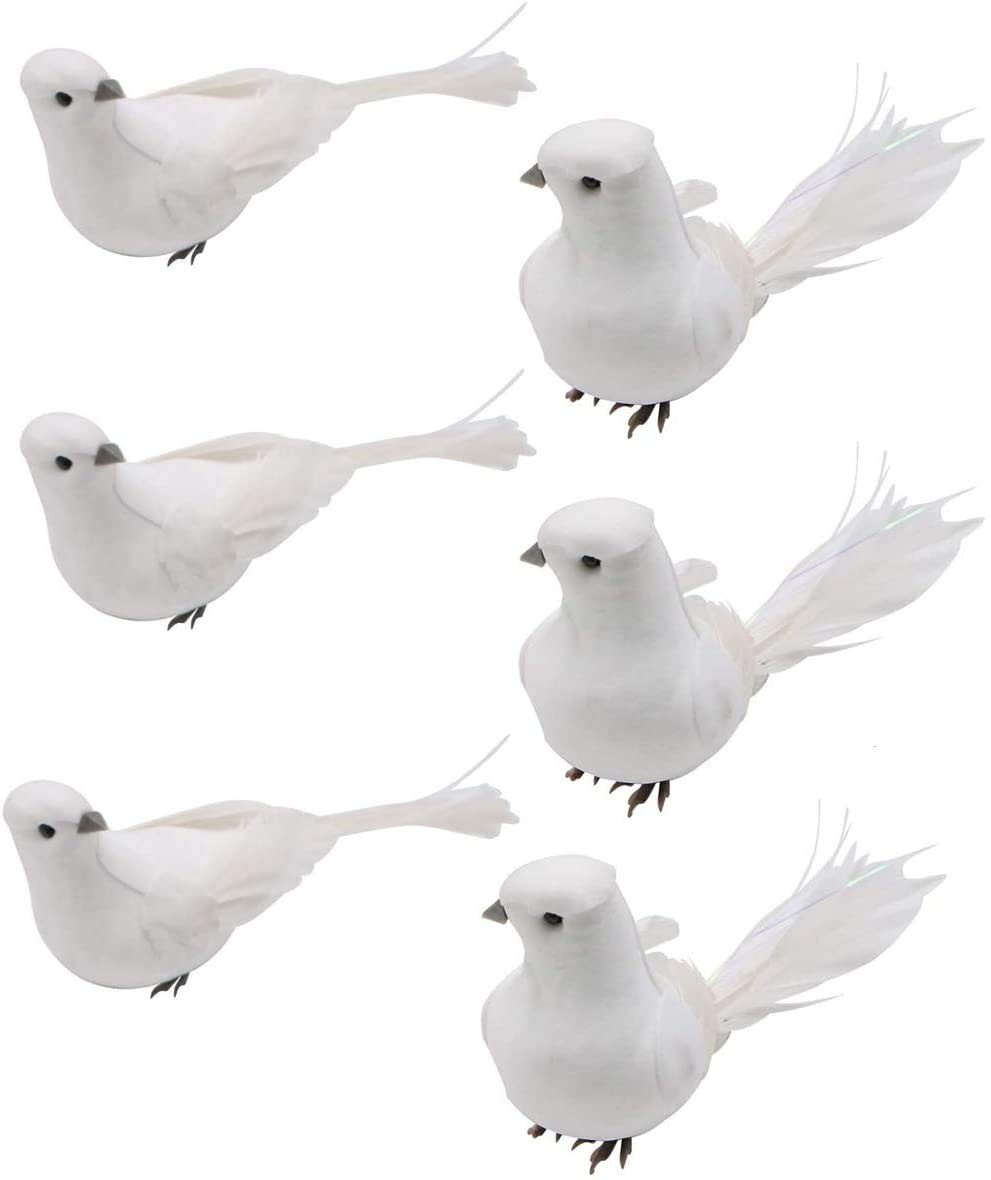 12 PCS Artificial White Doves Foam Feathered Clip On Birds for Christmas