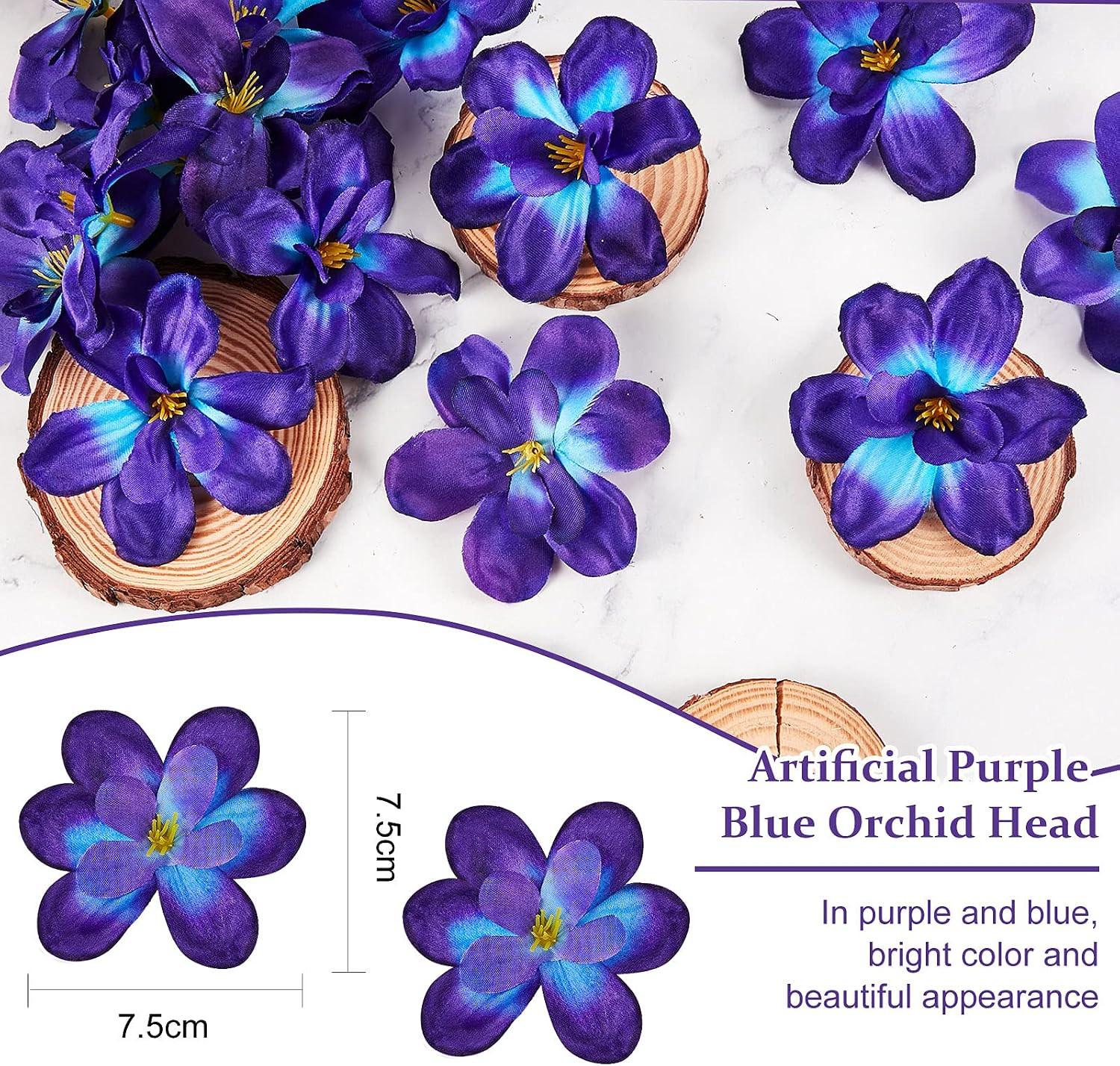 100 Pieces Blue Purple Faux Orchid Flowers Halloween Flower Day of The Dead Deco