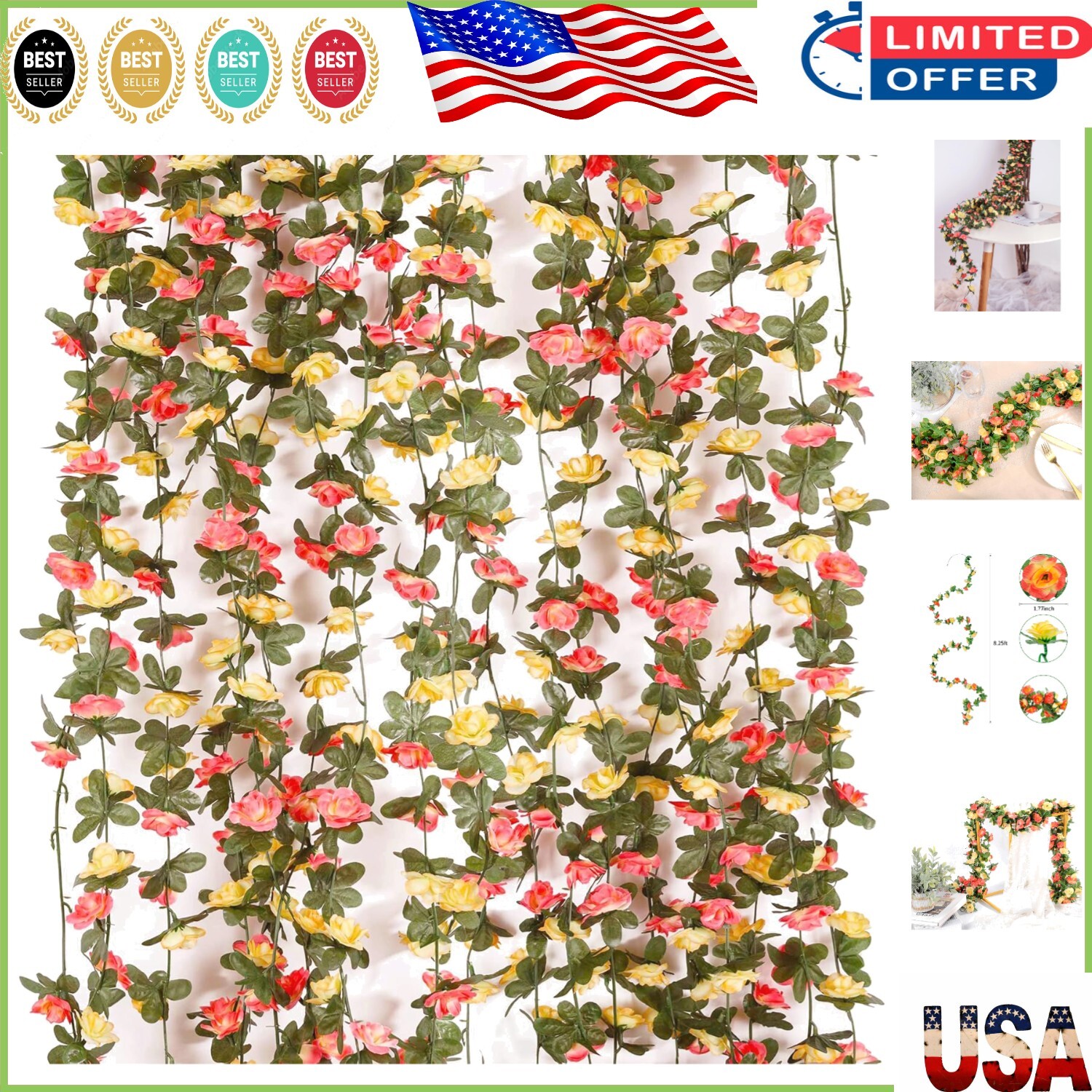 Durable 9 PCS Champagne Flower Garland – Indoor & Outdoor Decorative Solution