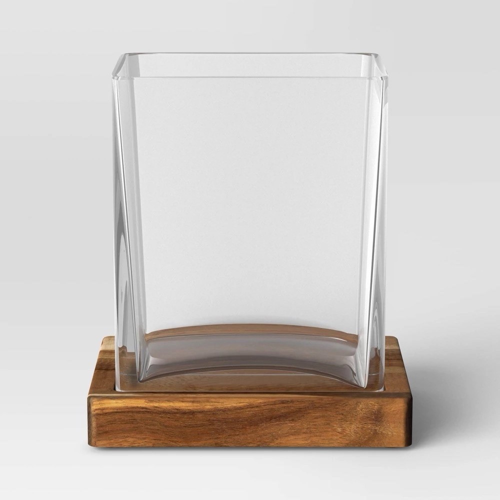 Threshold Small Glass Terrarium Wood Base 7.2×5.24×8″ Natural Décor New