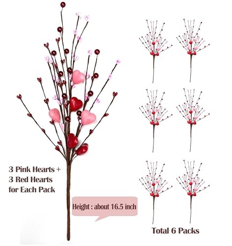 Valentines Day Decorations Red Pink Hearts Picks (6 Packs) Valentine’s Day