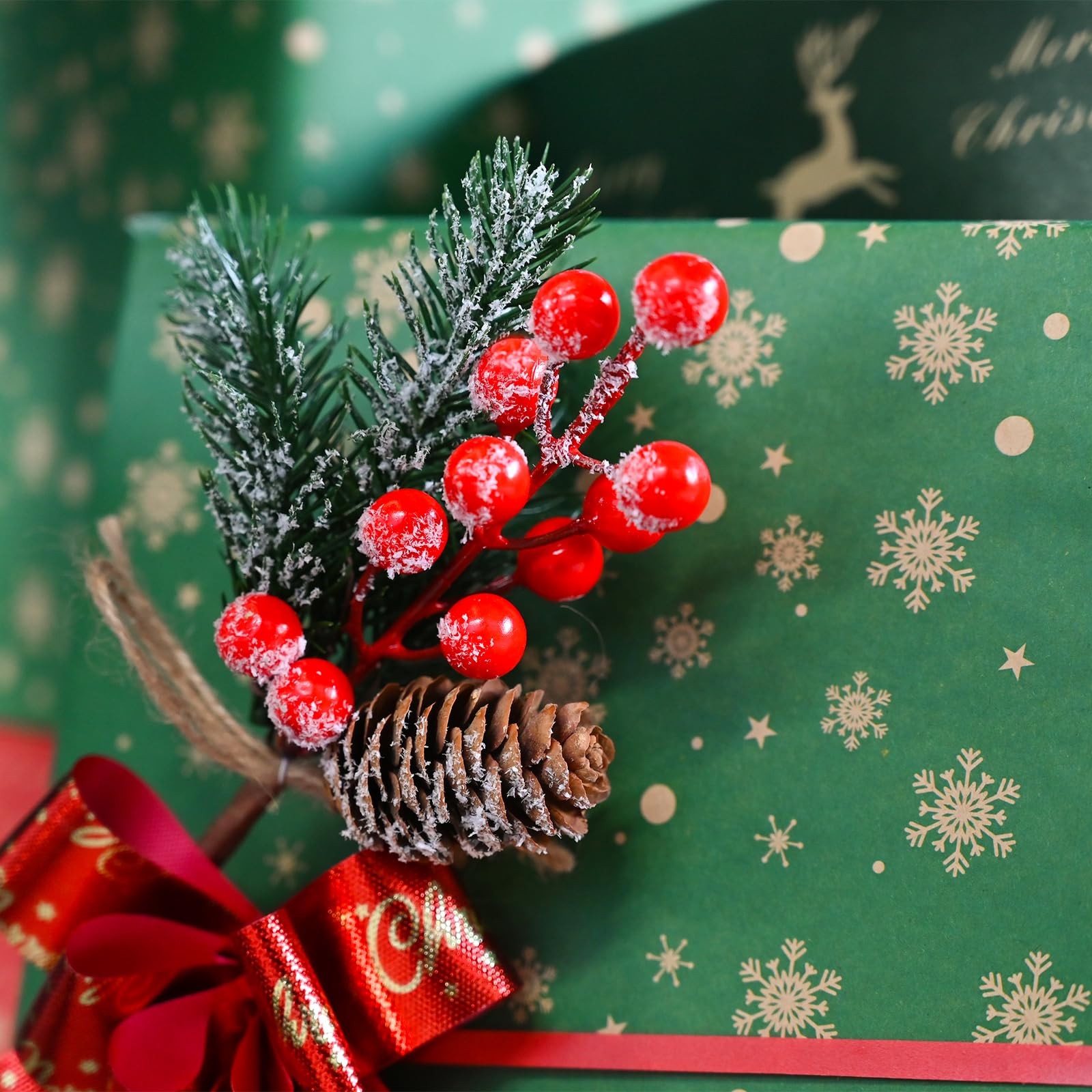 9 Pack Artificial Christmas Picks Red Berry Pine Sprays Tree Wreath Decor