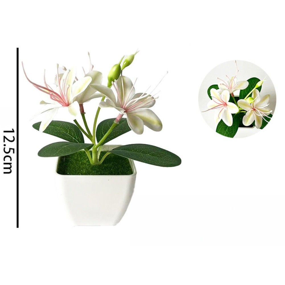 Artificial Jasmine Arrangement 4.9 inches in White Square Pot with Moss Liner
