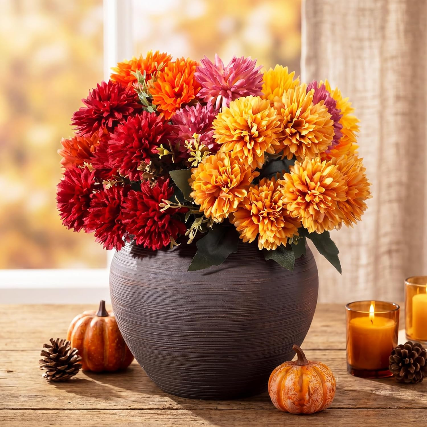18 Bundles UV Resistant Fall Mums Flowers for Outdoor Decor and Arrangements
