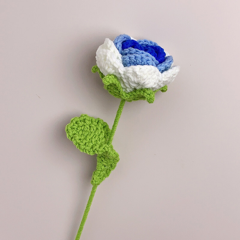 Hand Knitted Flower Yarn Crochet Rose Flowers Hand Craft Bouquet Wedding Decor