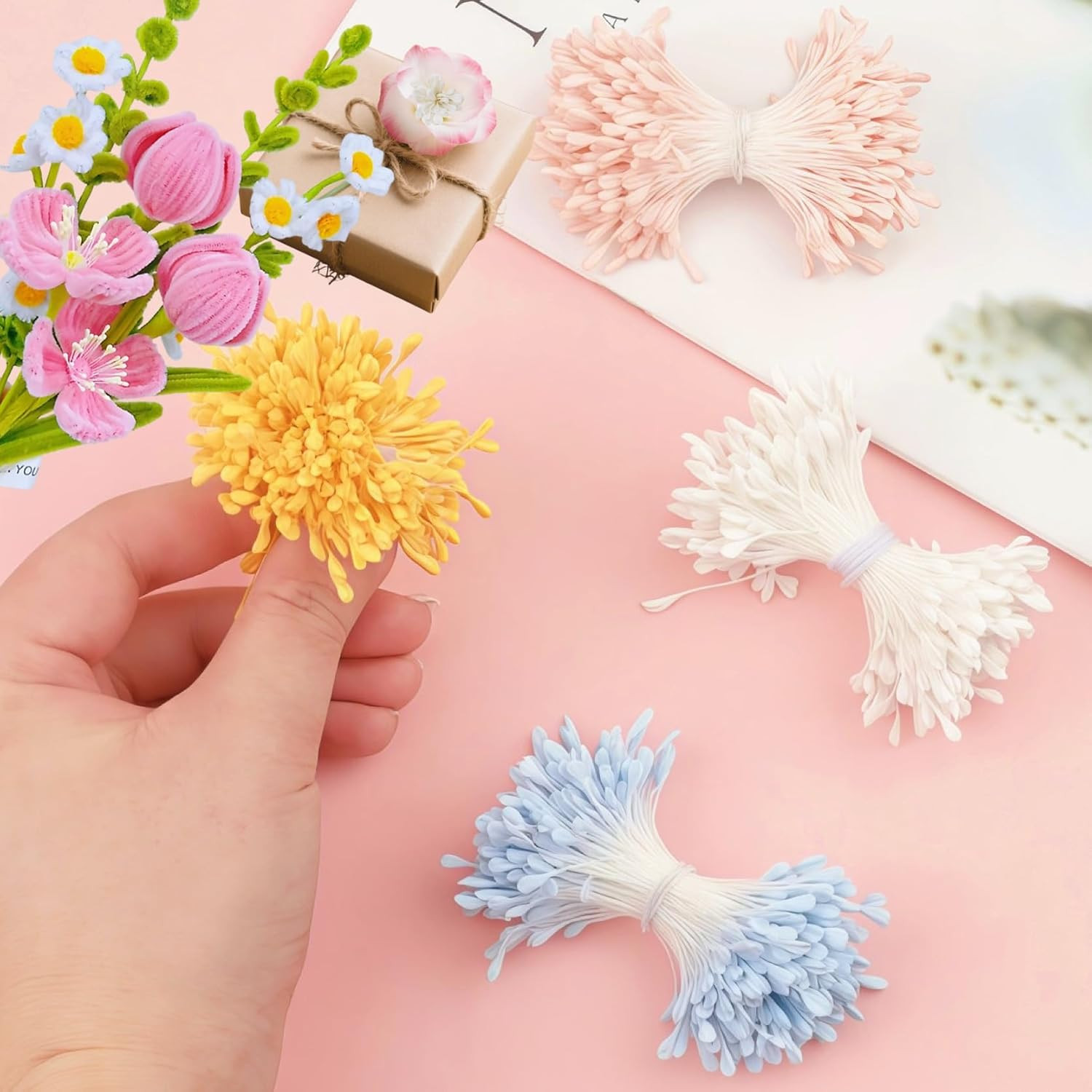 1400 Pcs Flower Stamens for Crafts, 4 Colors Artificial Flower Stamens Matte Mal