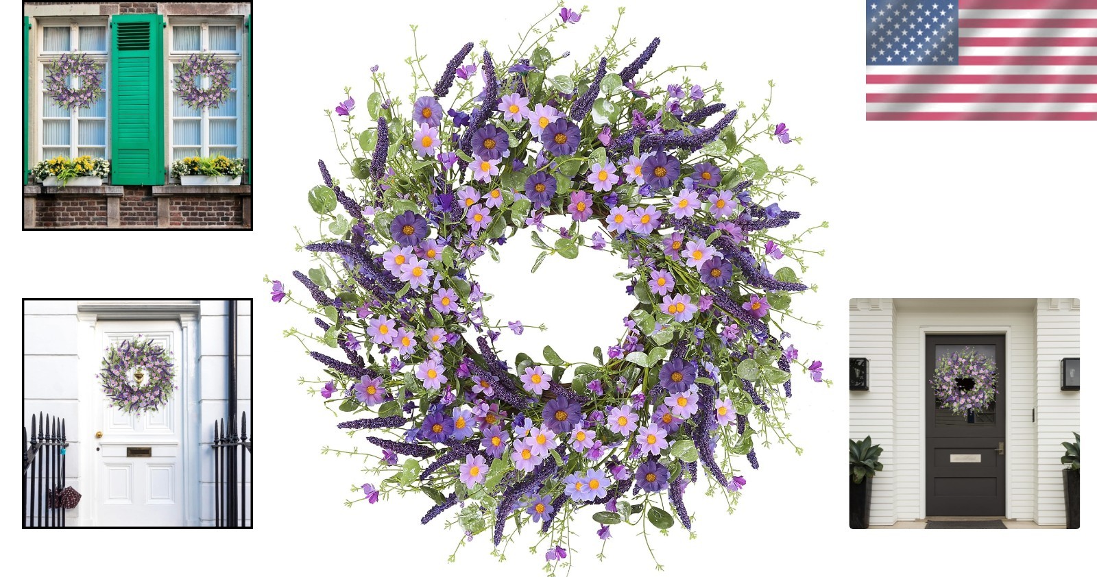 Elegant 24-Inch Purple Daisy Wreath for Front Door Decor – Handmade Silk Floral