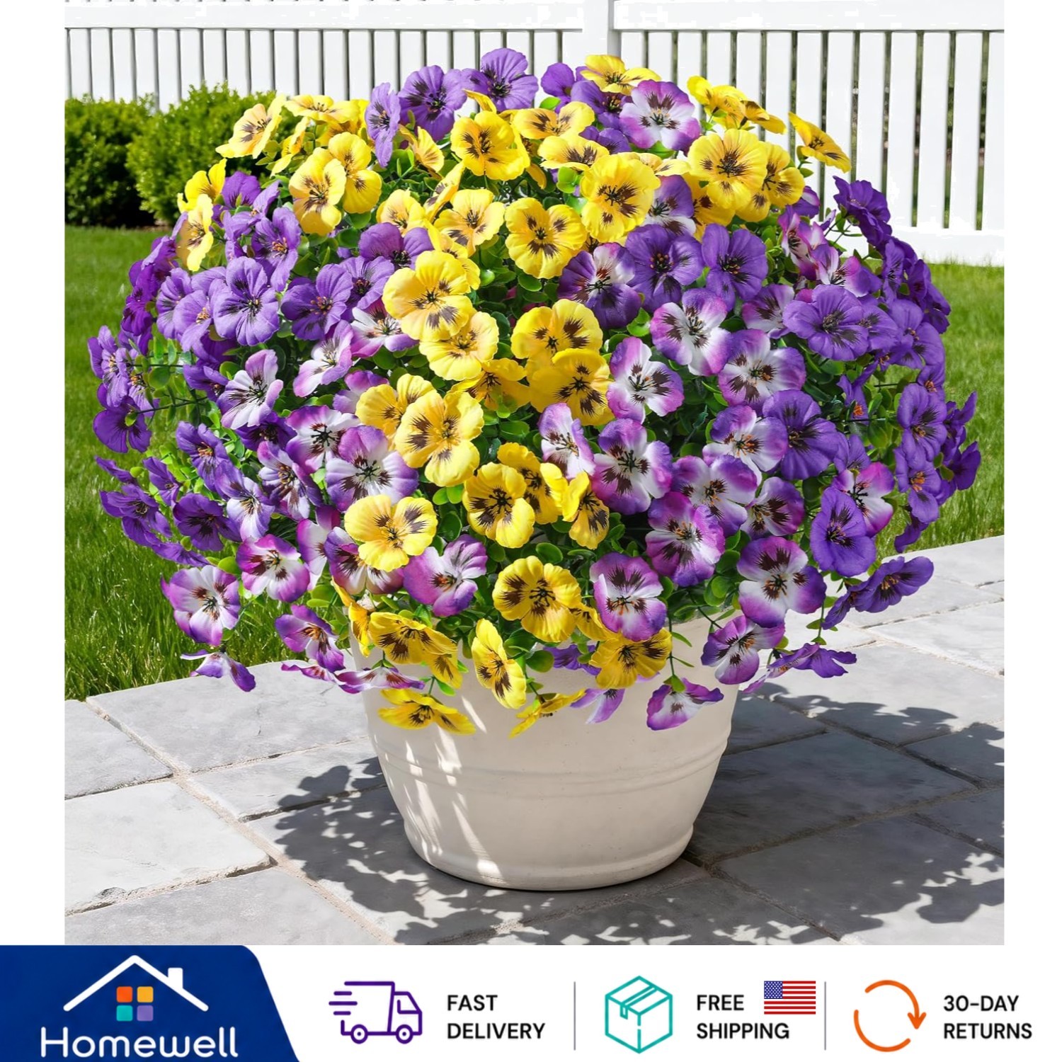Vivid Purple-Yellow Gradient Artificial Pansy Set – 20PCS for Outdoor Elegance