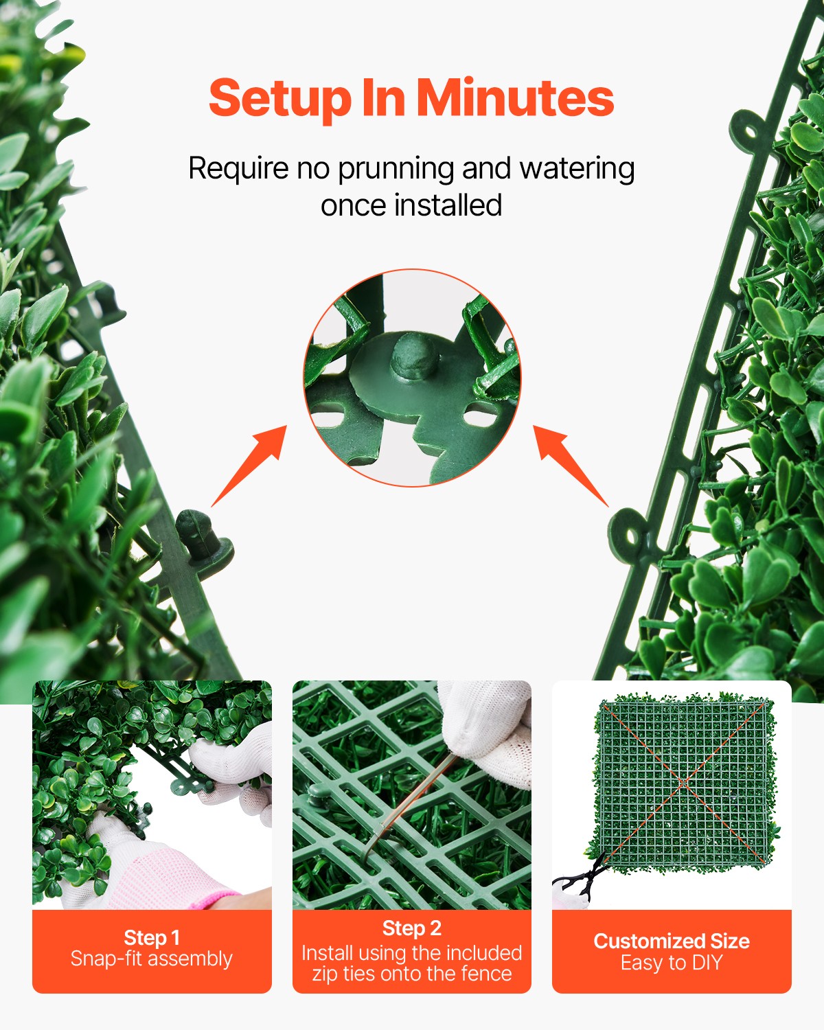 VEVOR 12pcs 20″x20″ Artificial Boxwood Mat Wall Hedge Decor Privacy Fence Panel