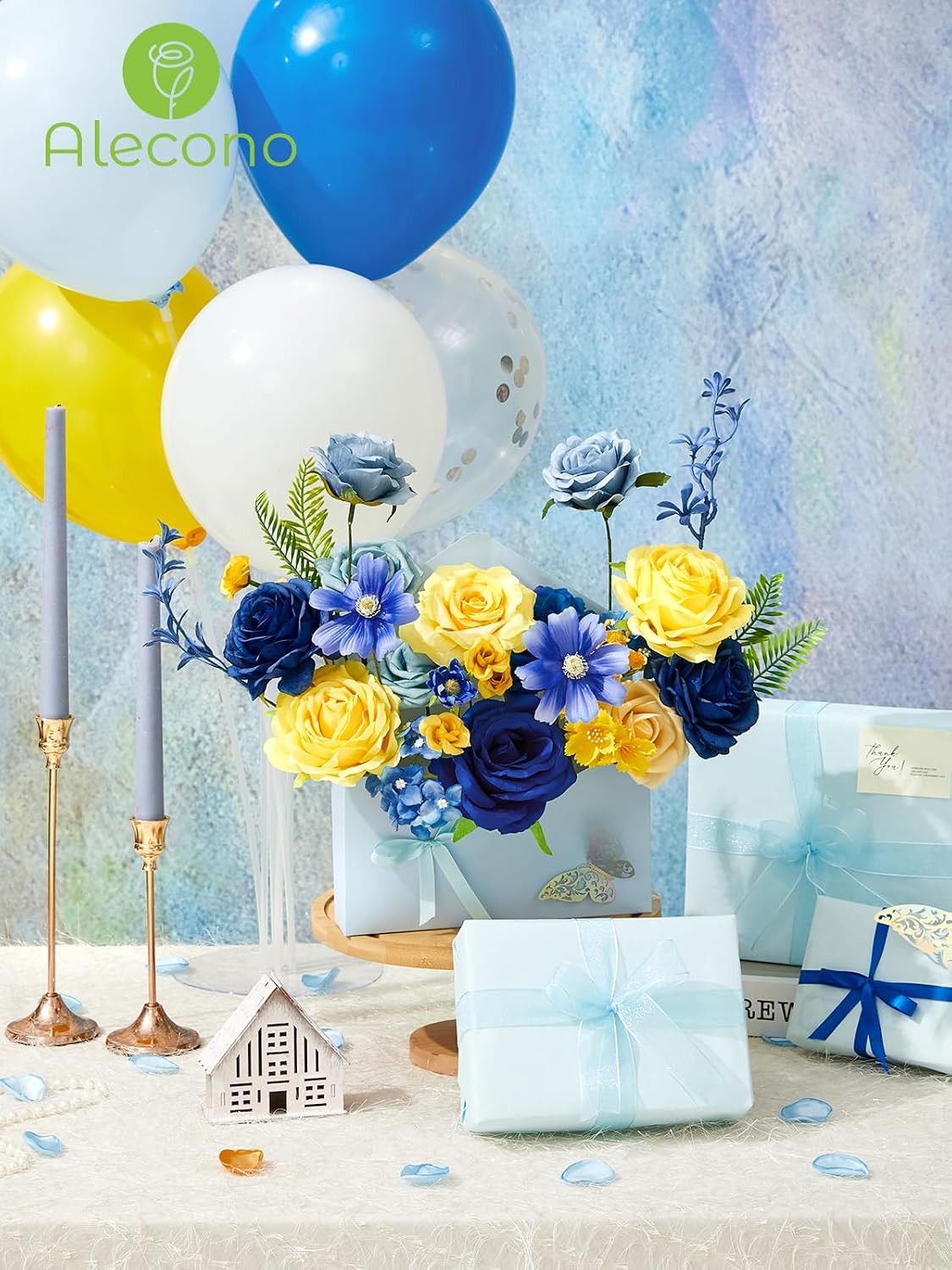 Blue and Yellow Silk Flowers for Valentine’s, Weddings, and Party Decor
