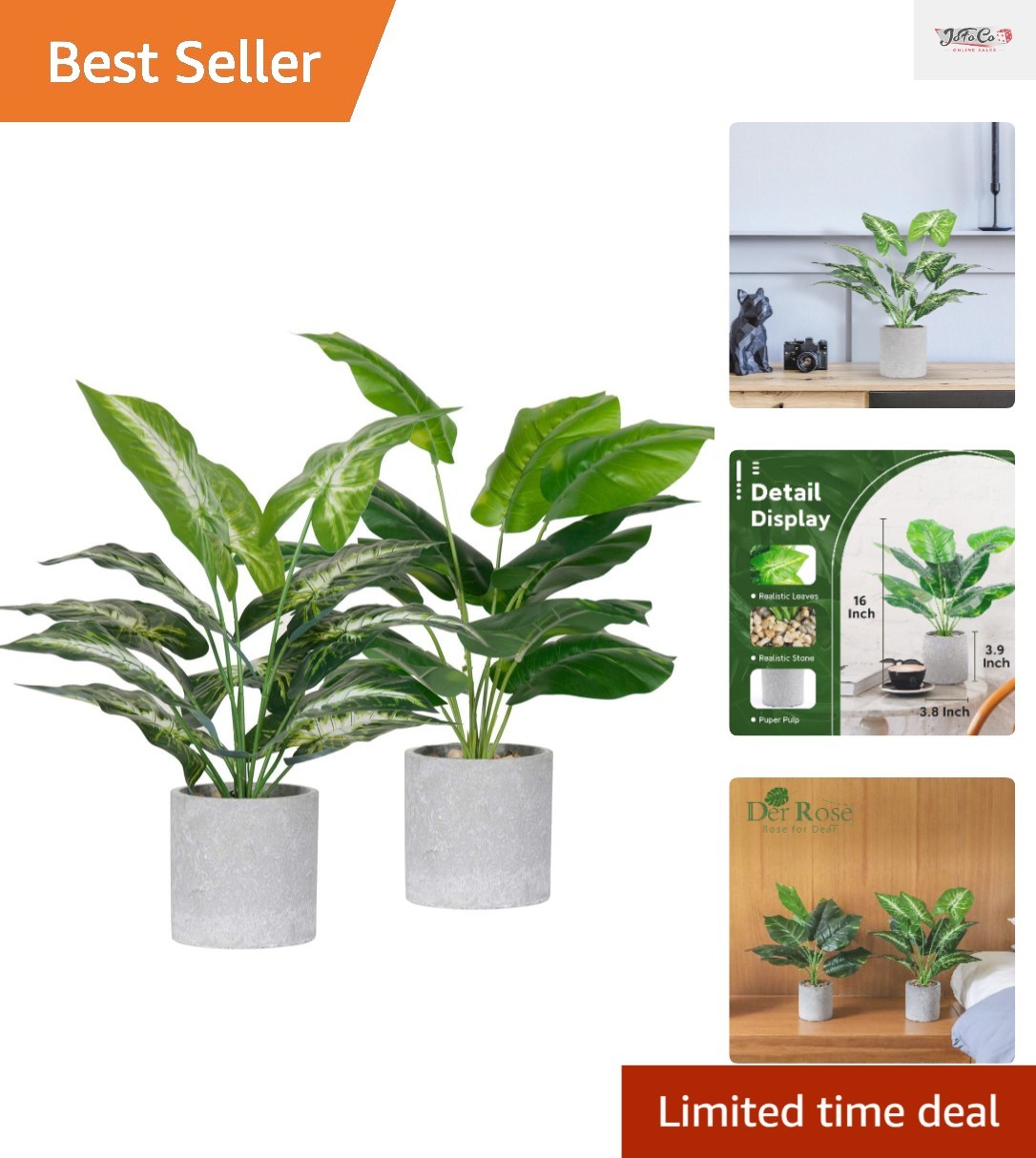 2 Pack Fake Plants Artificial Tropical Faux Plants Indoor for Office Desk Hom…