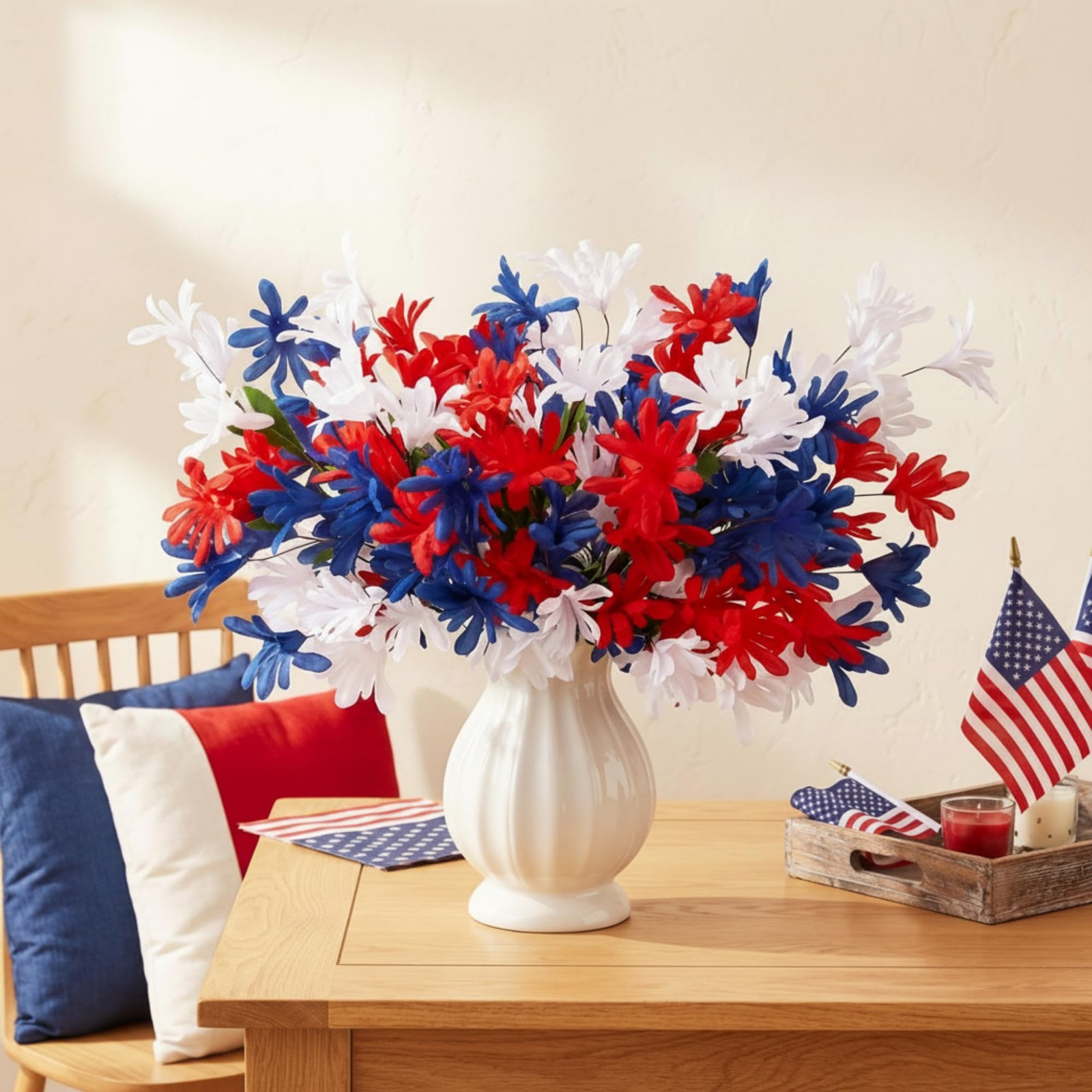 8 Pcs Red White and Blue Artificial Flower Outdoor Patriotic Flowers 4 of Jul…