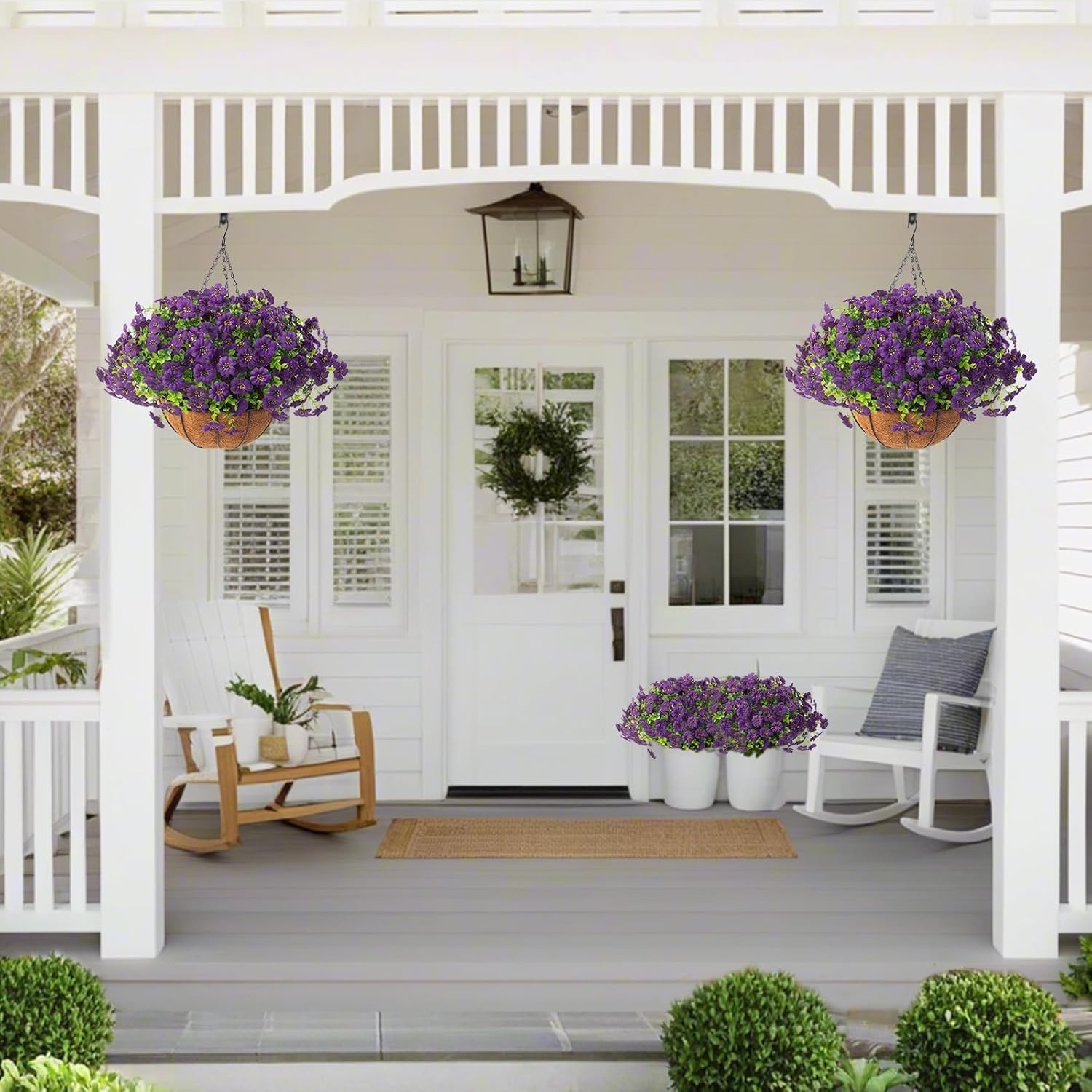 Artificial Outdoor Flowers in Hanging Planters – Purple