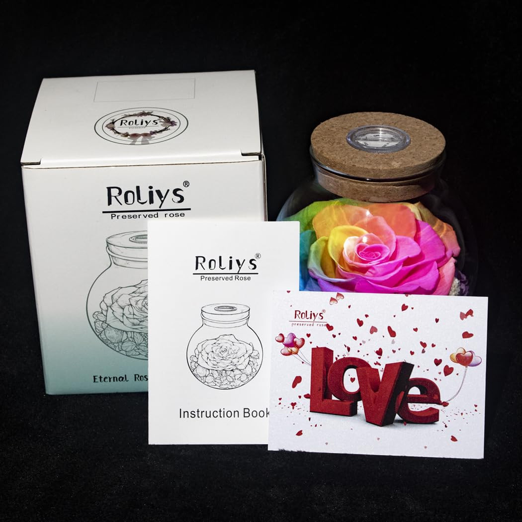Preserved Real Roses with Colorful Mood Light Wishing Bottle,Eternal Rose，Nev…