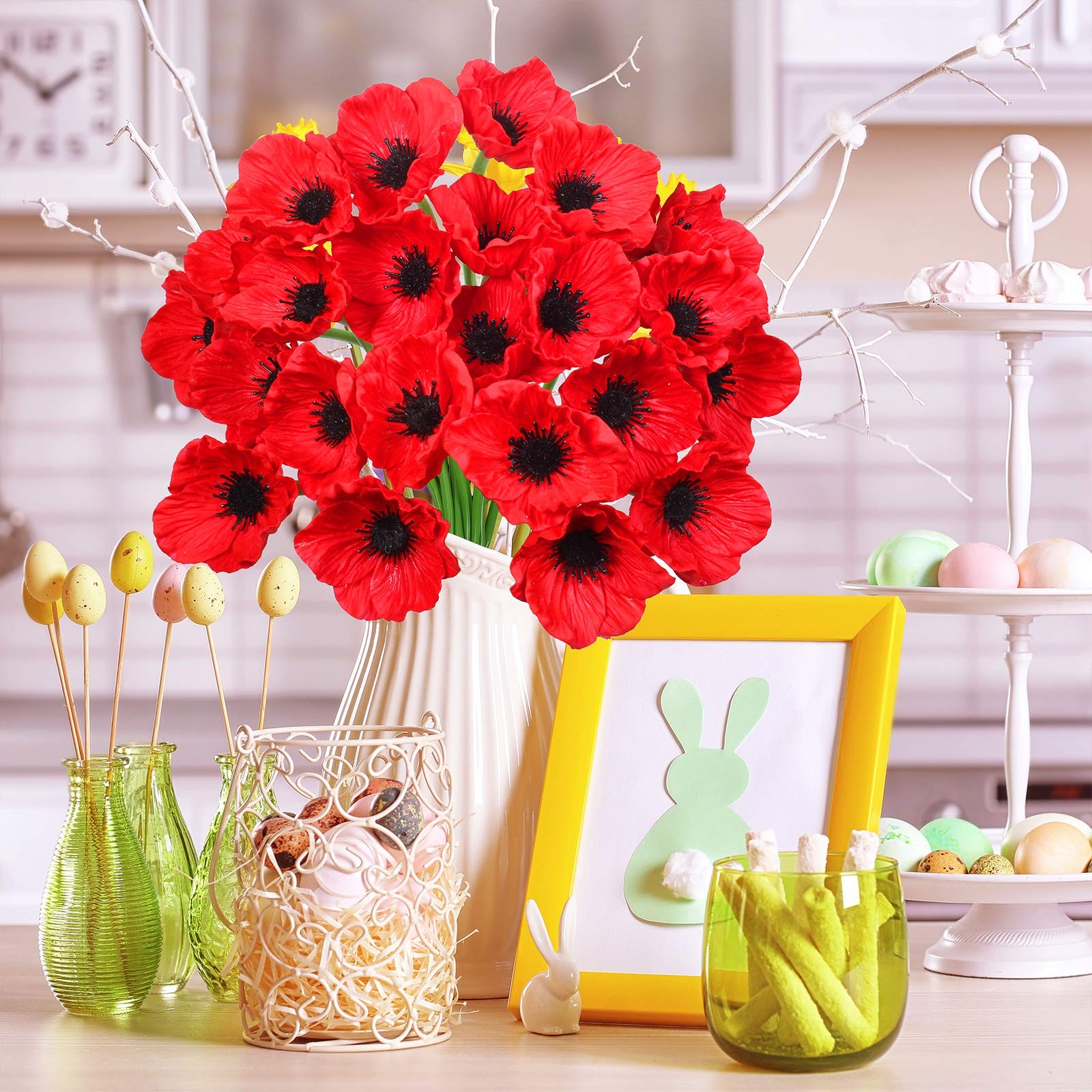 24 Pcs Artificial Red Flower Stems Pu Real Touch Flower Fake Flowers In Red With