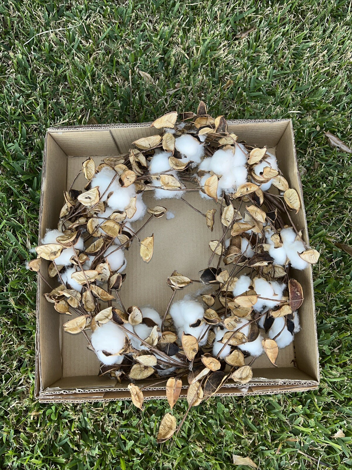 Fall Cotton Stems Wreath 14” New In box