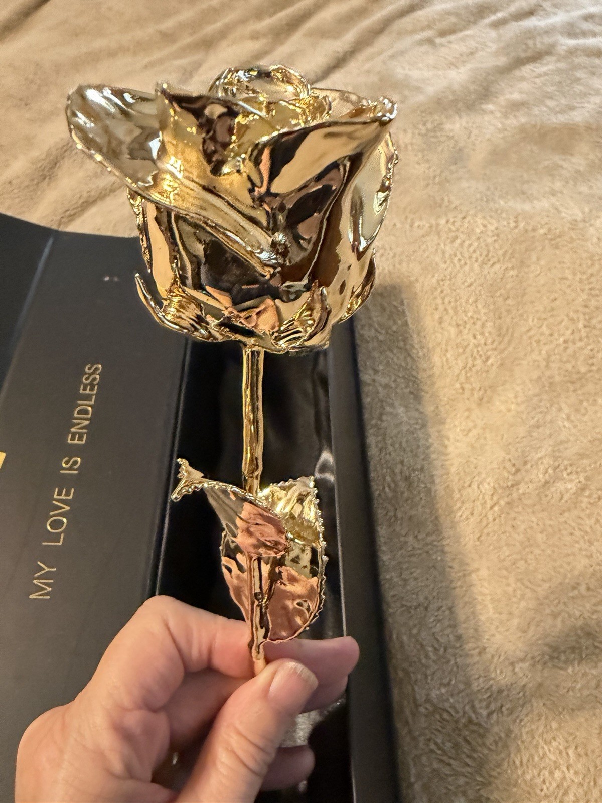 RYGALIA 24K Gold Dipped Fresh Rose Flower Stem, Lux Collection Gift Box