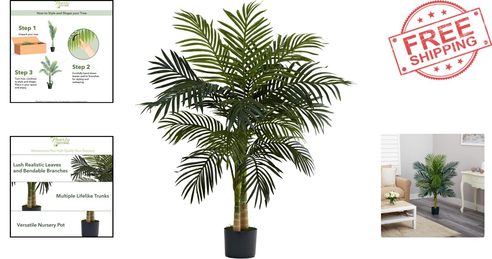 4ft Golden Cane Palm: Lush Double Stalk Faux Tree for Effortless Indoor Elegance