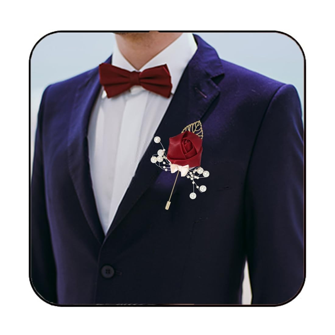 Wedding Rose Boutonniere Groom Flower Pin for Men’s Suit Party Prom