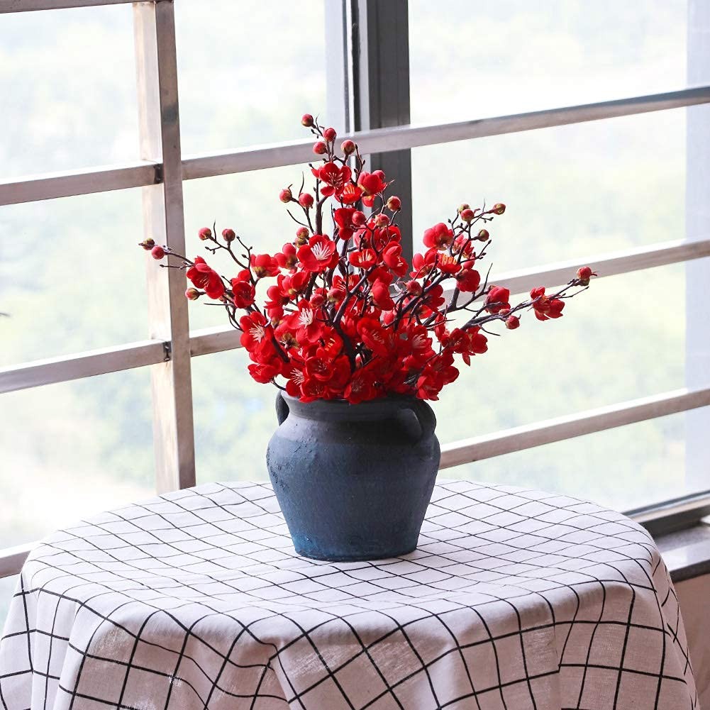 6PCS Artificial Red Plum Blossom Faux Flowers Fake Plum Blossoms Plastic Flow…