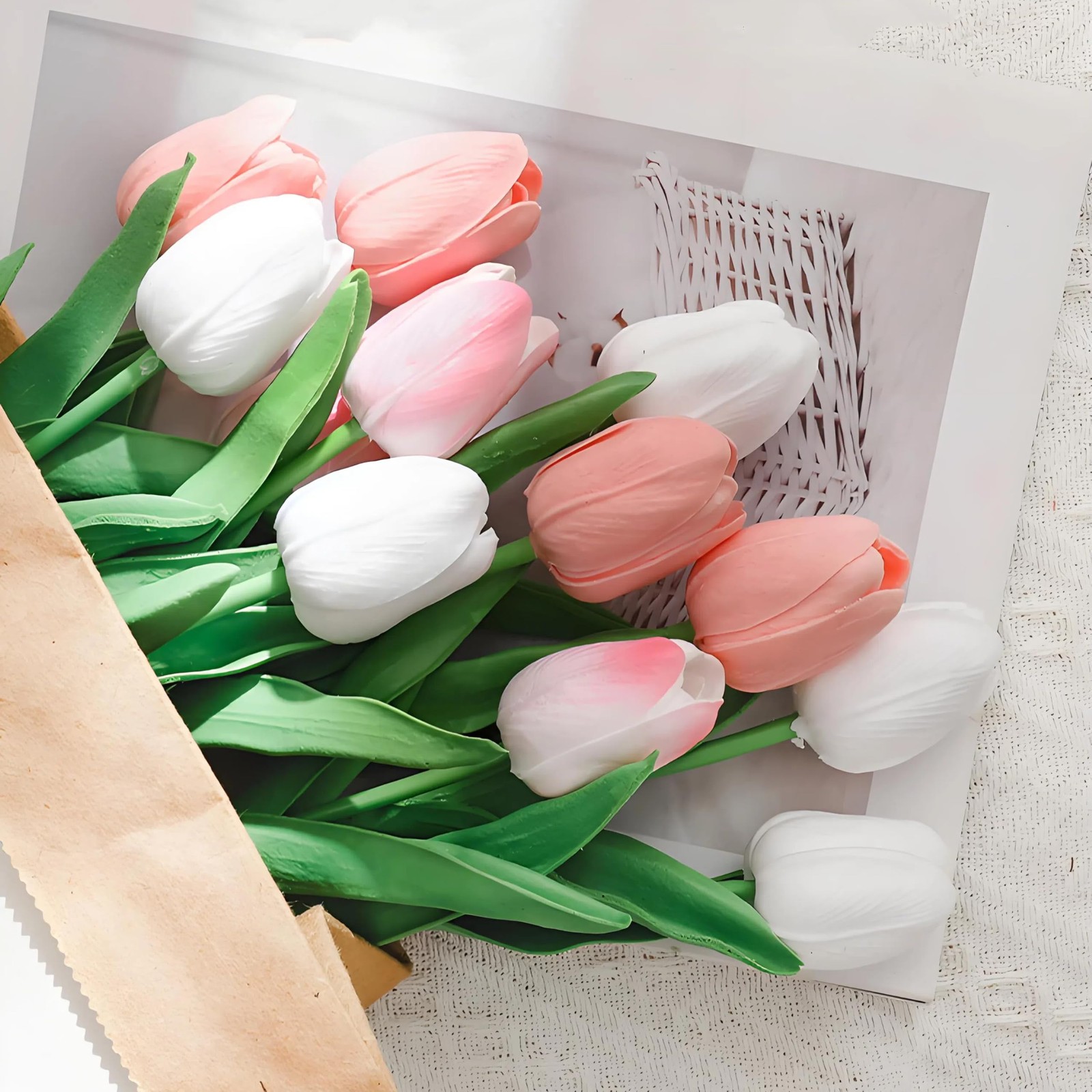 10 PCS 13″ White Artificial Fake Tulips Silk Flowers Bouquet Wedding Decor