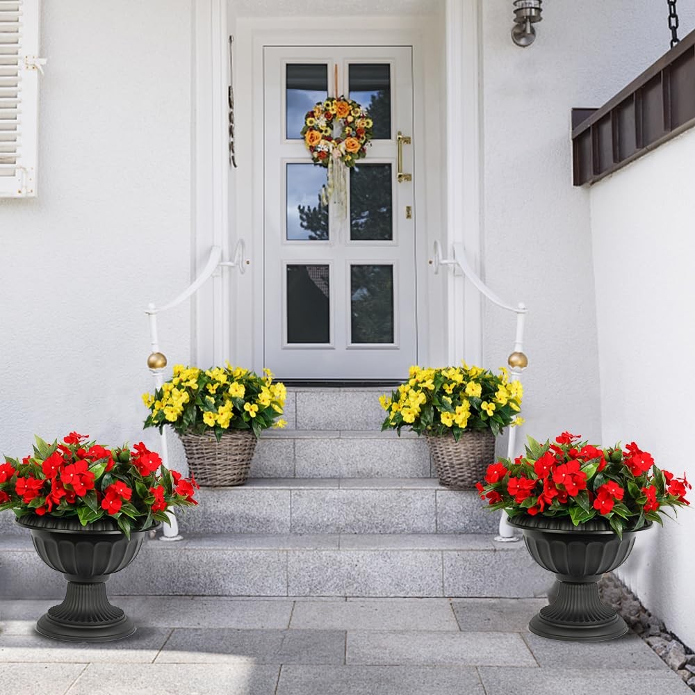 Artificial Plants Outdoor,4PCS 7Branches Fake Impatiens Artificial Flowers fo…