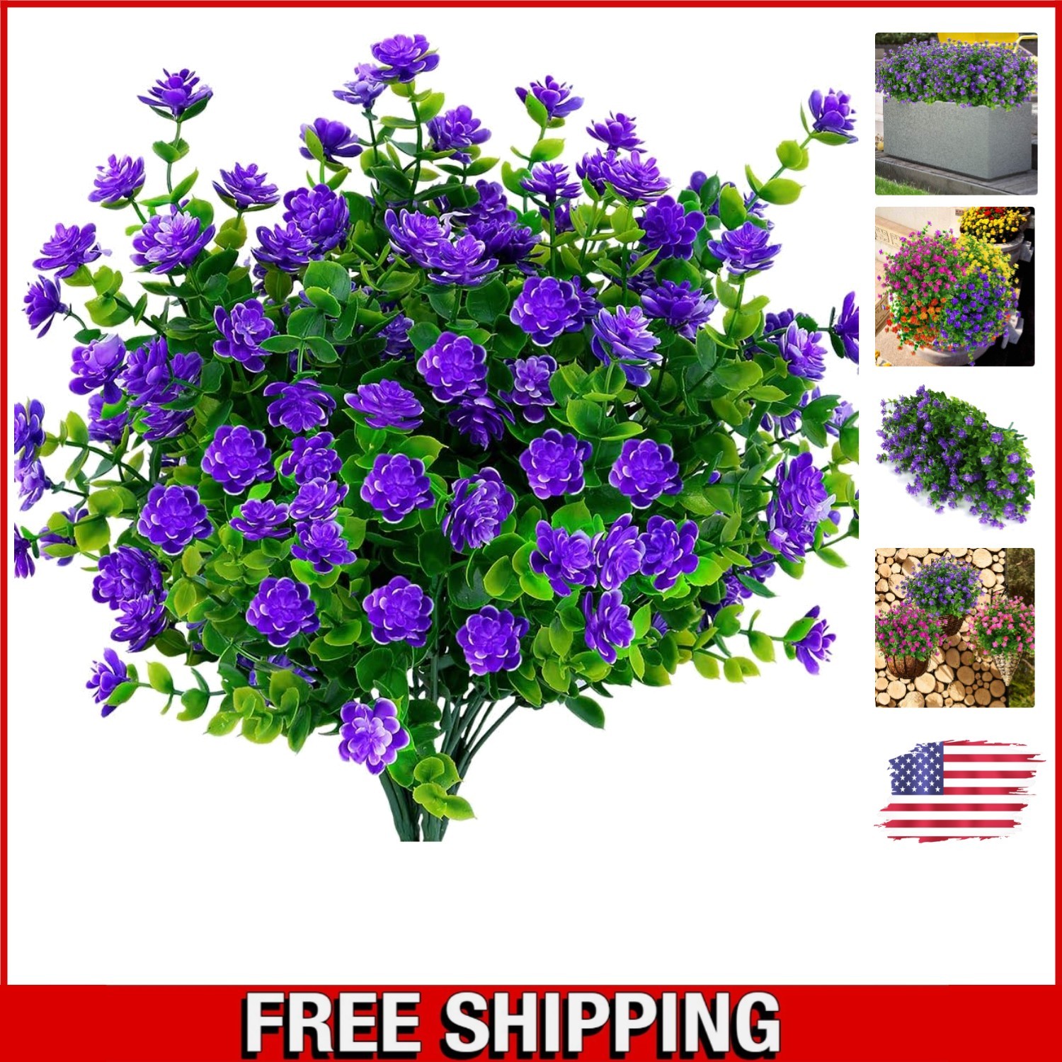 4-Pack of Elegant Purple UV Resistant Faux Flowers for Indoor & Outdoor Use