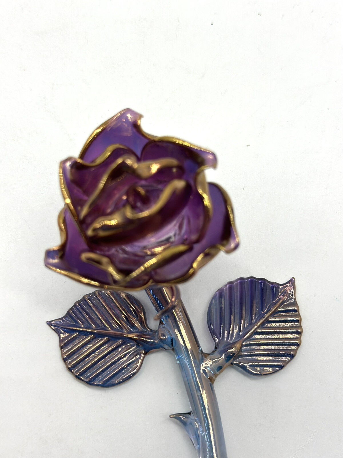 Glass Rose Hand Blown Crystal 24k Gold Figurine Purple Borosilicate