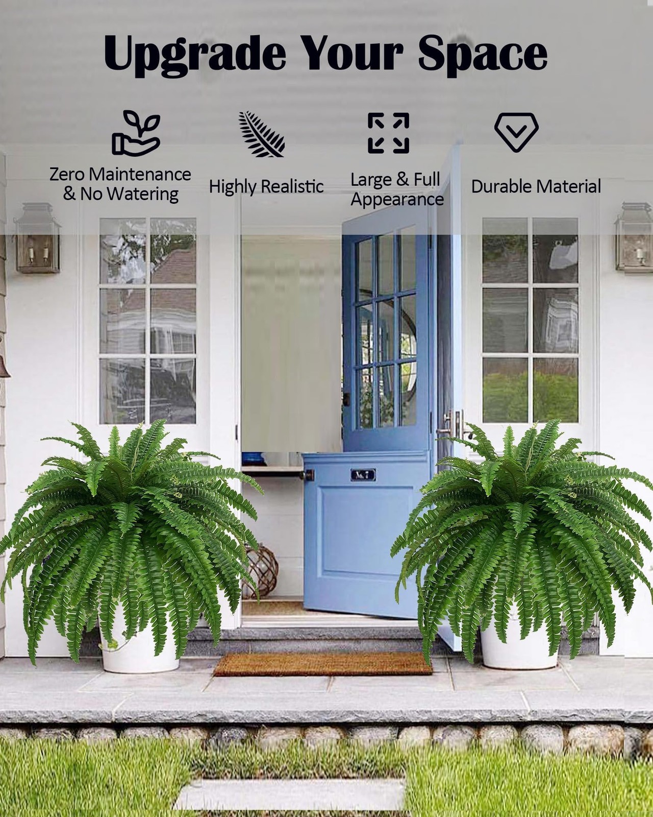 GYERB 48″ Large Artificial Boston Fern Plants for Outdoor Indoor, Fake Ferns …