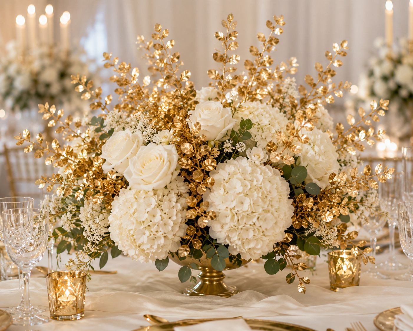 Gold Metallic Eucalyptus Stems Set of 10 Faux Eucalyptus Picks Gold Floral Stems