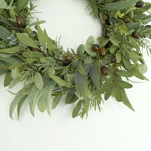 22 inch Olive Wreaths for Front Door Greenery Wreath with Olive Leaves, Bean