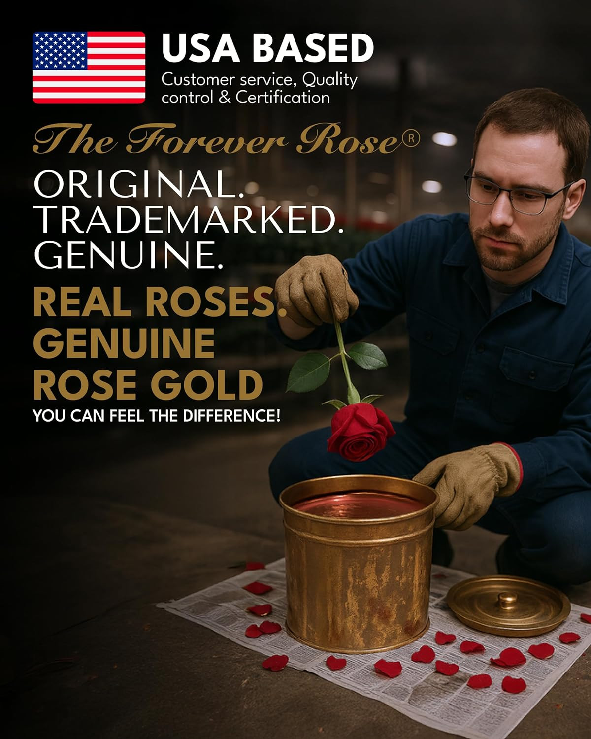 Real Rose Dipped in Rose Gold, Handcrafted Preserved Rose in Luxury Gold Gift Bo