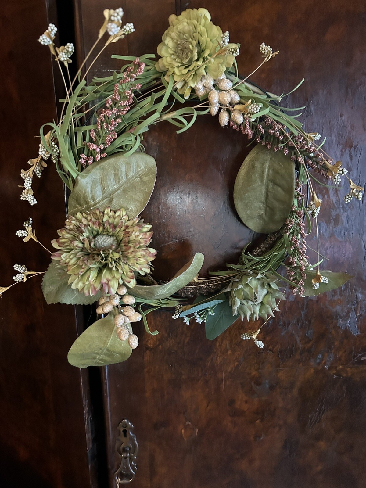 Handcrafted Faux Floral Zinnia Wreath 12 inches Fall Spring Floral Decor New