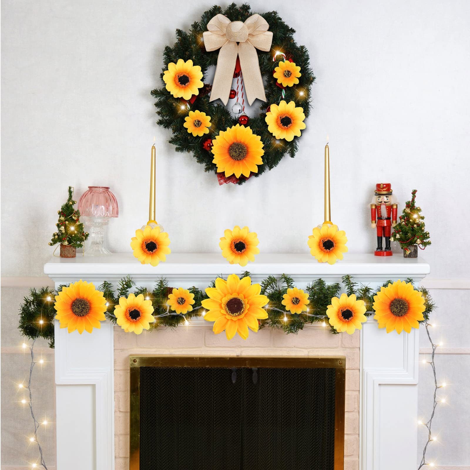 Jetec 60 Pieces Artificial Sunflower Heads with 80 LEDs String Light and Bow,…