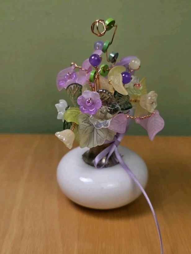 Forever Beaded Flower Bouquet – Glass & Acrylic in Doorknob Vase – OOAK