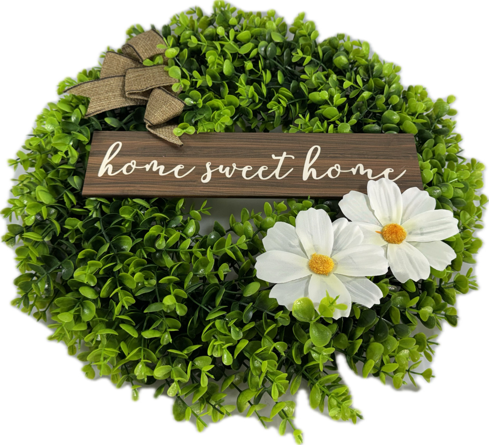 “Home sweet Home” Flower Wreath Decor with Green Leaves, 17 Inch