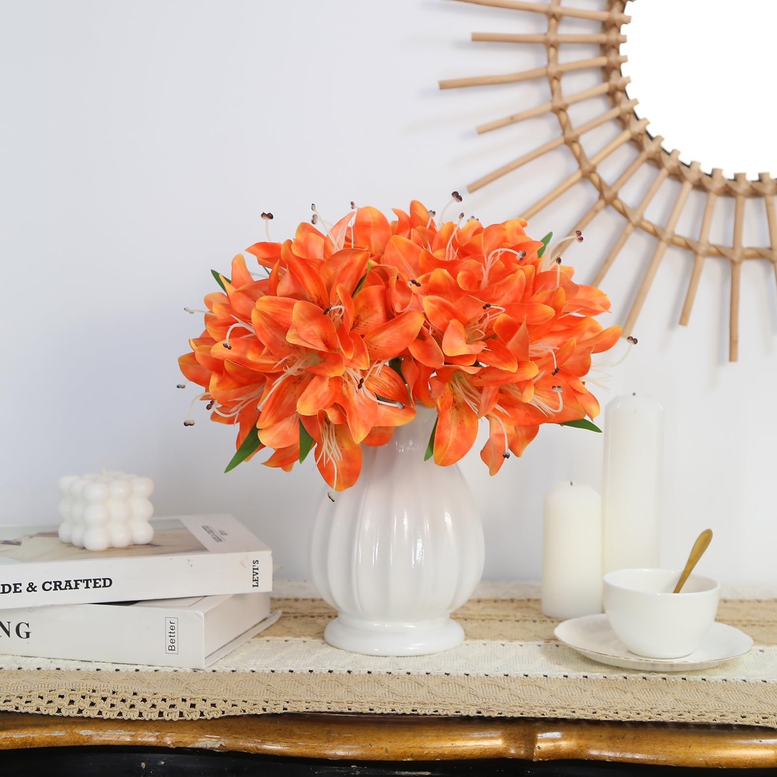 2 Bouquets Artificial Lily Flowers 12PCS Fake Silk Flowers Tiger Lily Faux Fl…