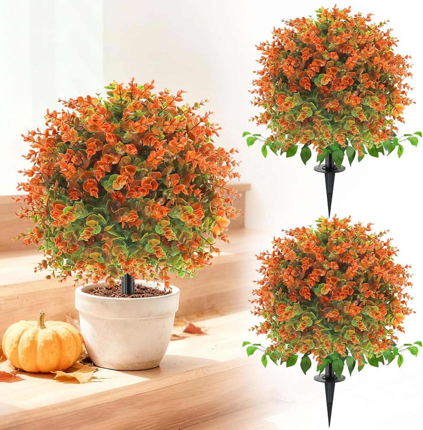 28″ Eucalyptus Fall Flower Bush with Stakes – Autumn Décor for Garden & Porch