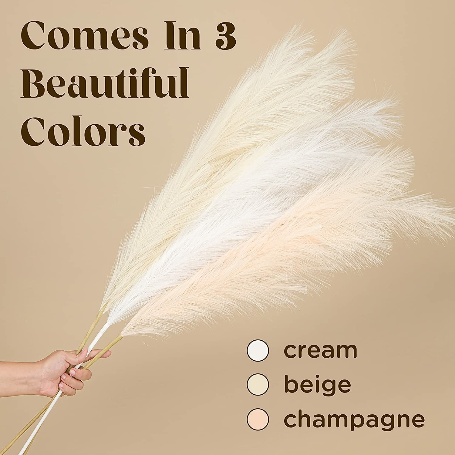 3Pcs 43 Inches Tall Faux Pampas Grass Decor – Artificial Pompous Grass Large