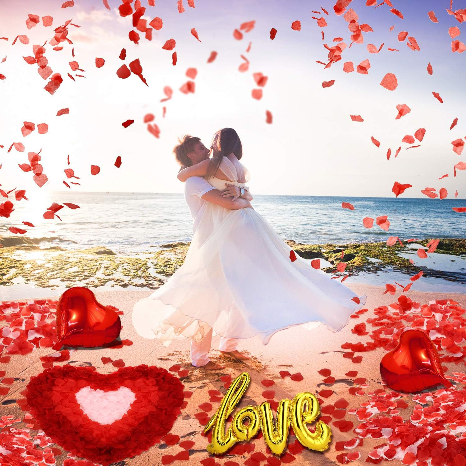 Valentines Day Red Wedding Decorations Artificial Petals Heart Shaped Love Foil